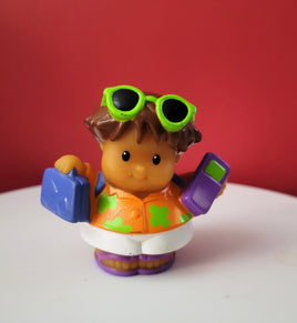 Fisher Price Little People Girl traveler with Green Glasses and Suitcase