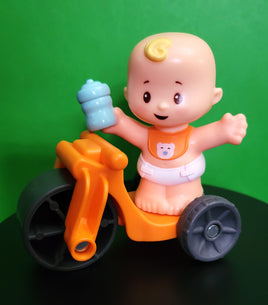 Fisher Price Snuggle Baby Blonde Boy Orange Bib Blue Bottle Tricycle