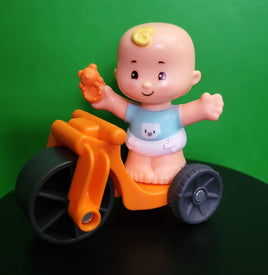 Fisher Price Snuggle Baby Blonde Boy Orange Bear Blue Shirt Tricycle