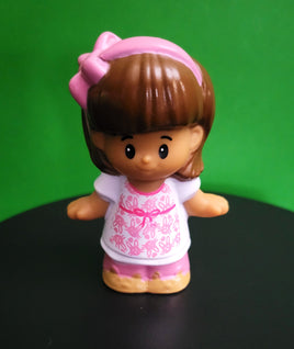 Fisher Price Little People Mia in White and Pink Flowered Dress Light Hair
