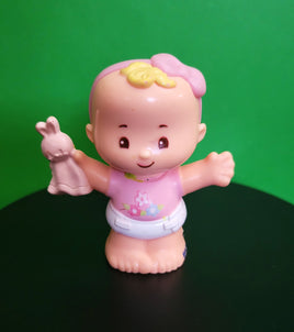 Fisher Price Little People Snuggle Baby Blonde with Pink Bunny Blanket